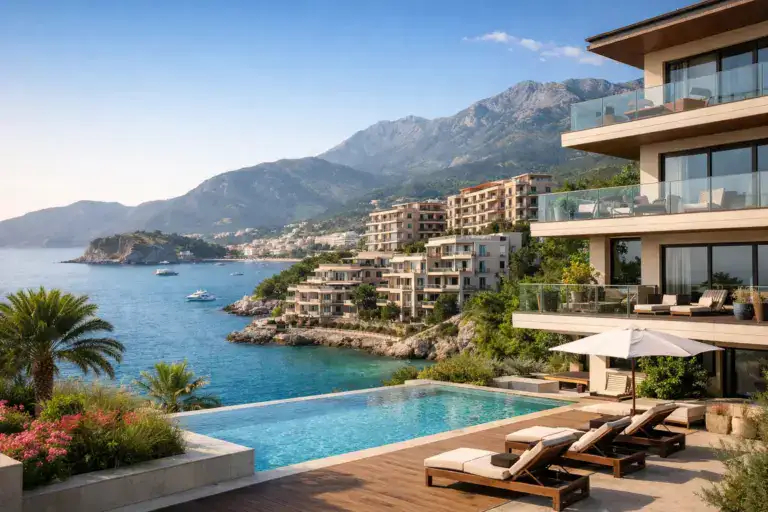 Luksuzni apartmani u Crnoj Gori s pogledom na more i planine, idealni za prodaju i najam luksuznih nekretnina.