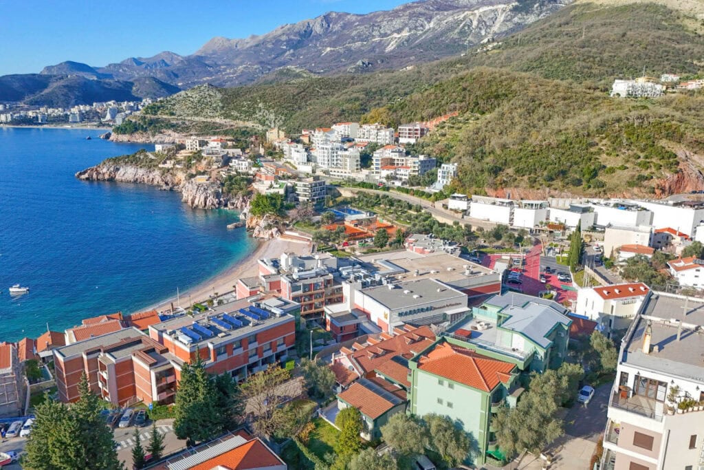 View of the sea and coast in Montenegro, luxury properties on the coast.