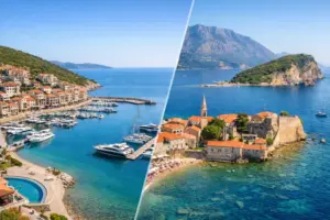 Tivat Luksuzne nekretnine na obali, pogled na more i obalni gradovi u Crnoj Gori.